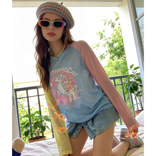 地球店多巴胺插肩袖T恤防晒罩衫