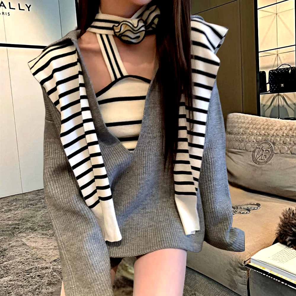 地球店韩系搭配一整套毛衣针织衫短裤甜美穿搭独特绝美秋季小套装