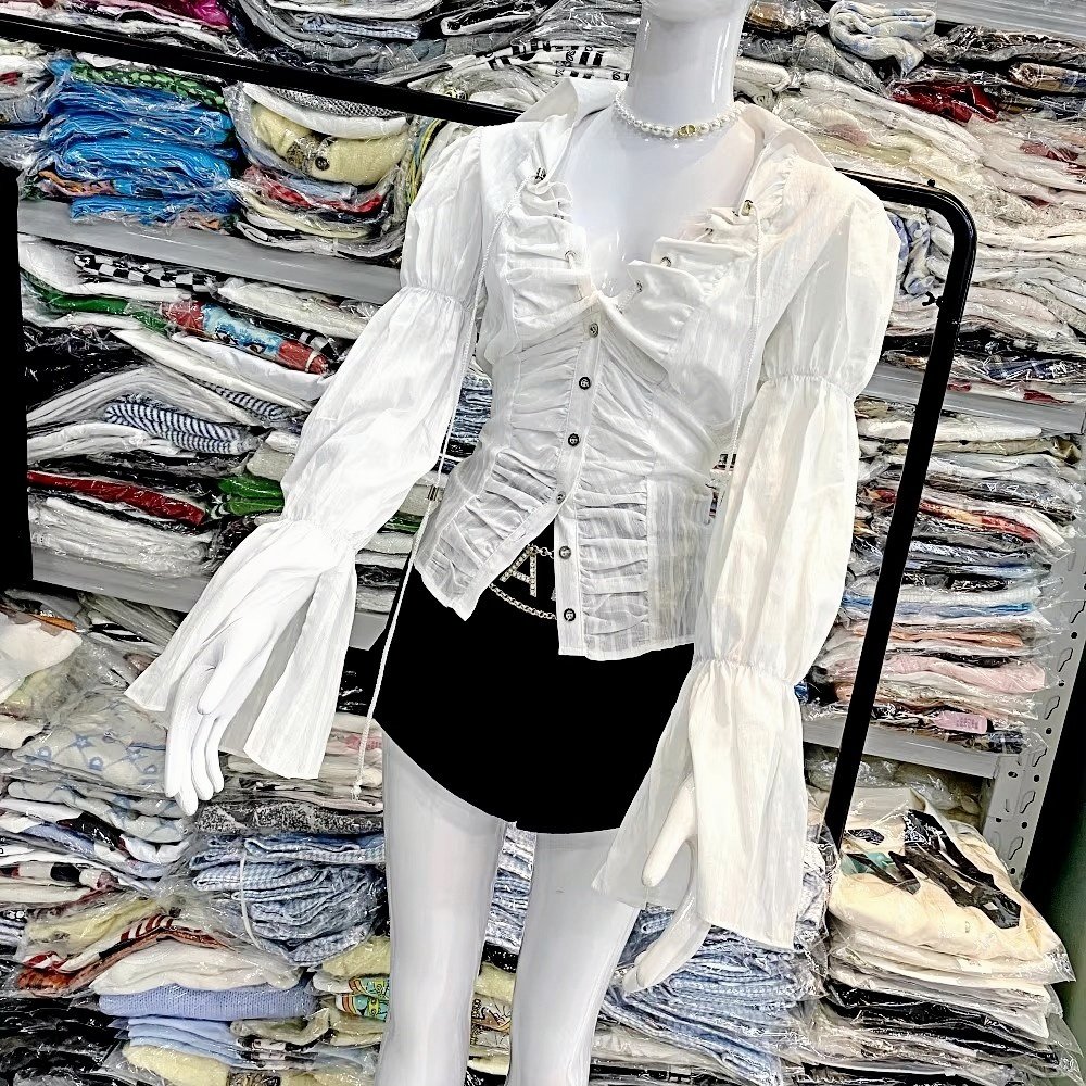 地球店白色小众蝴蝶结长袖衬衫女