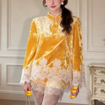 地球店「碧落星辰」秋季新中式国风女蕾丝花边丝绒外套套装