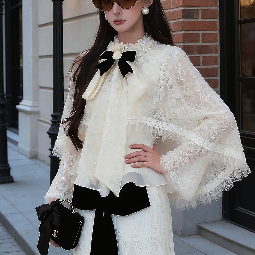 地球店「月光缪斯」法式赫本千金风蕾丝上衣披肩套装,女装/女士精品,淘宝优惠券,粉丝福利购,淘宝优惠卷
