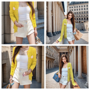 地球店白色美式辣妹百搭牛仔短裤女穿搭高腰显瘦阔腿裤小个子