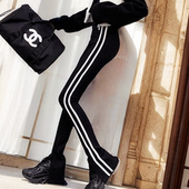 洋气百搭微喇叭运动裤 修身 子 女秋新款 小景家黑白撞色高腰打底裤