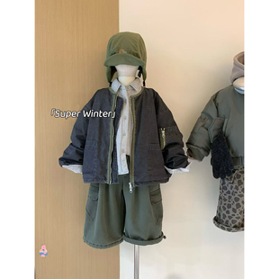 洋气卡通设计夹棉外套上衣百搭保暖夹克休闲套装 韩版 新款 男童冬季