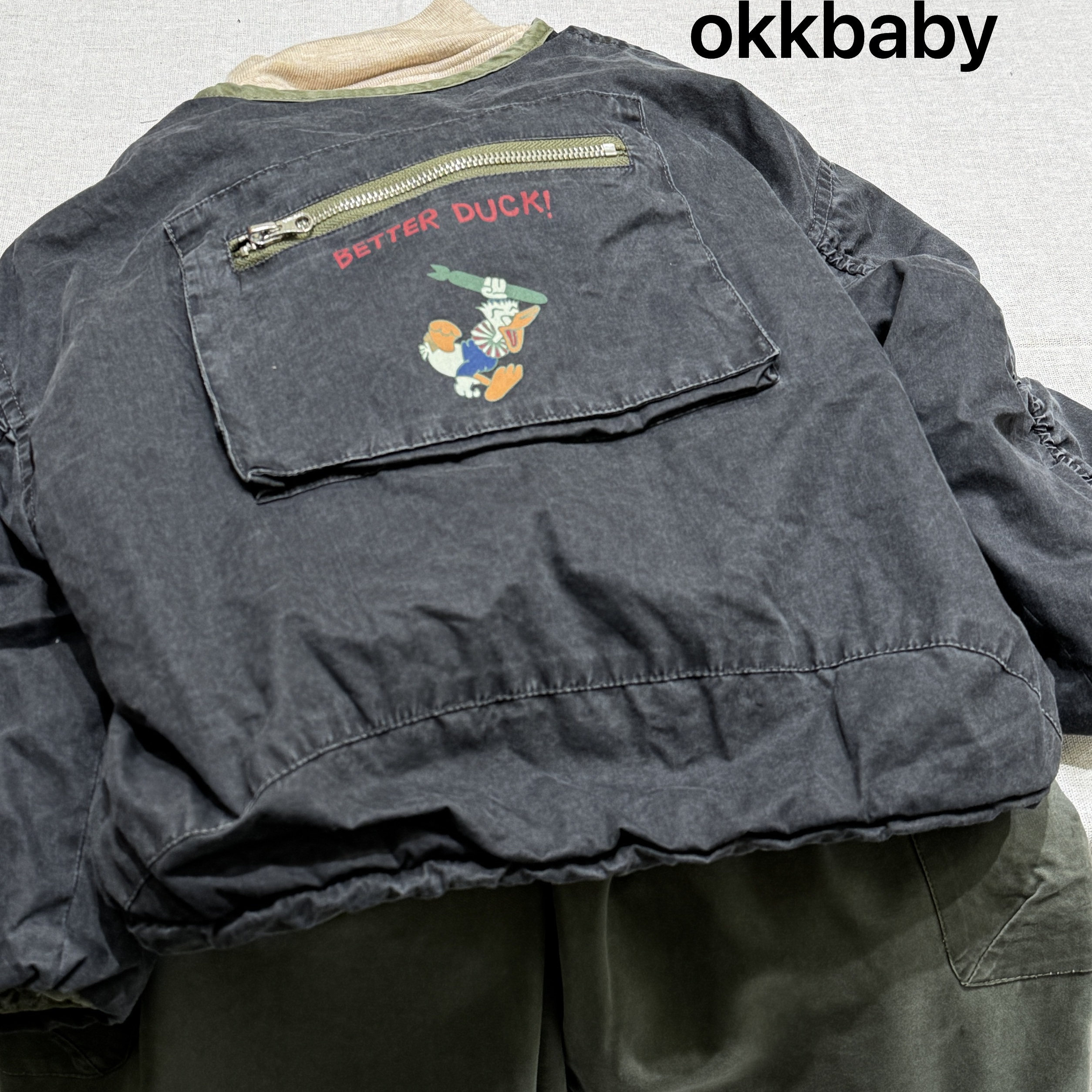 男童冬季新款韩版帅气卡通印花口袋设计外套加厚夹棉棉服上衣百搭