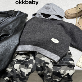 男童冬季新款韩版哑光皮面皮衣外套假两件连帽加绒毛衣打底三件套