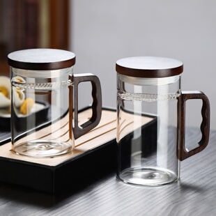 茶杯耐高温玻璃杯过滤茶杯男士绿茶杯泡茶杯办公室水杯家用月牙杯