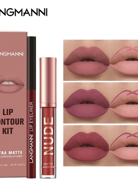 Langmanni Matte Lips Pen 2pcs Lipstick Lipliner Set Makeup