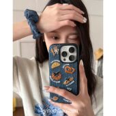 一头蒜蒜 韩国ins风可爱甜品面包刺绣复古时髦蓝牛仔布手机壳适用iPhone17promax全包16苹果15防摔14新款 保护