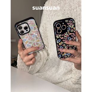 15防摔14保护套新款 suansuan 原创春日少女彩色小花果实黑边亚克力高透磁吸手机壳适用iPhone17promax苹果16