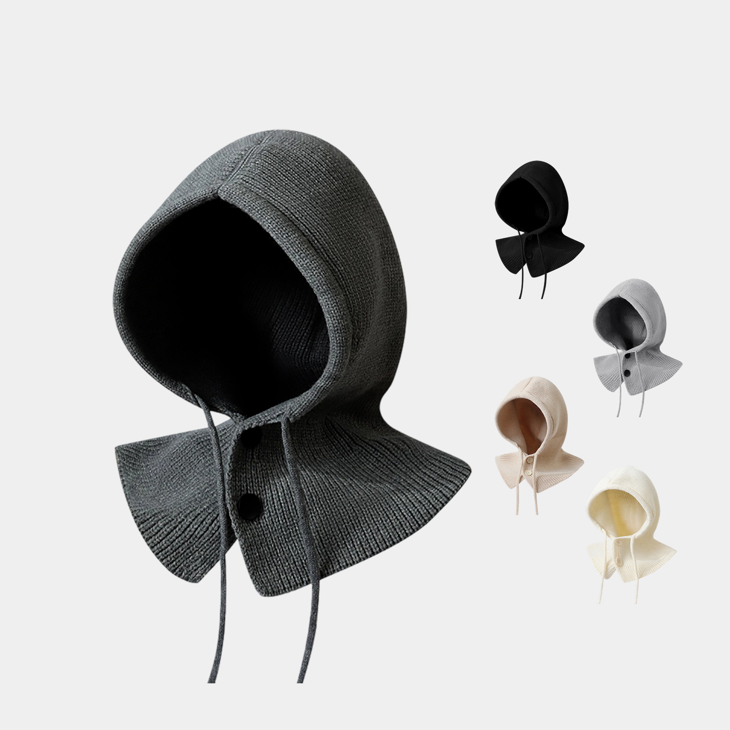 针织巴拉克拉法帽子围巾一体女秋冬季保暖防寒护耳连帽围脖毛线帽