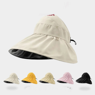 户外黑胶空顶遮阳防晒帽子女夏季 防紫外线大檐太阳渔夫帽 2026新款