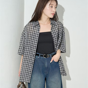 freaks store25年夏新款全棉丝光轻薄格纹半袖衬衣宽松廓形女衬衫