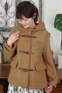 A社高端MY FAV羊毛连帽牛角扣大衣外套 双层双面呢保暖上衣短外套