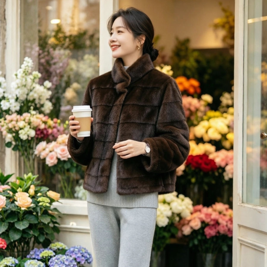 短款貂绒仿皮草女士外套