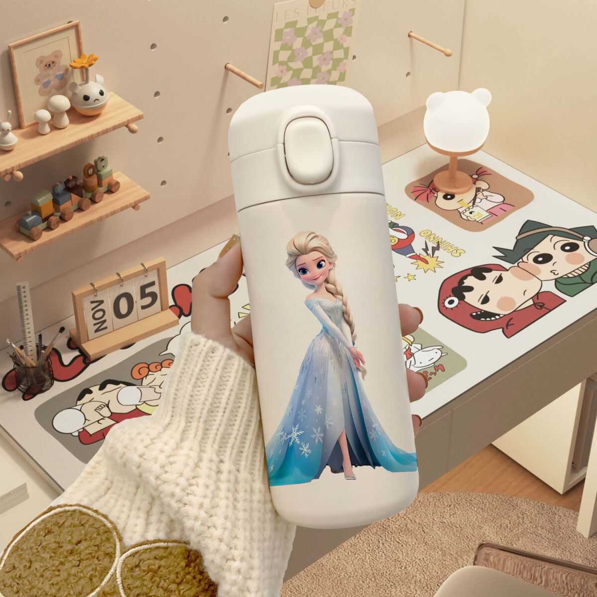 公主保温水杯女白雪高颜值儿童水杯一年级便携吸管杯美人鱼不锈钢