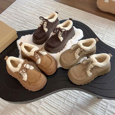 加绒小皮鞋女秋冬2025新款英伦乐福鞋厚底棉鞋大码女鞋41到43