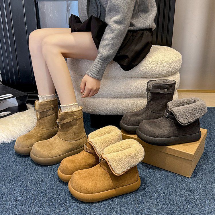 2025新款皮毛一体厚底塔茨特雪地靴女外穿加绒加厚包跟羊毛棉拖鞋