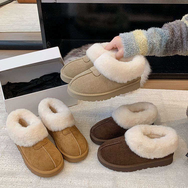 2025新款皮毛一体厚底塔茨特雪地靴女外穿加绒加厚包跟羊毛棉拖鞋