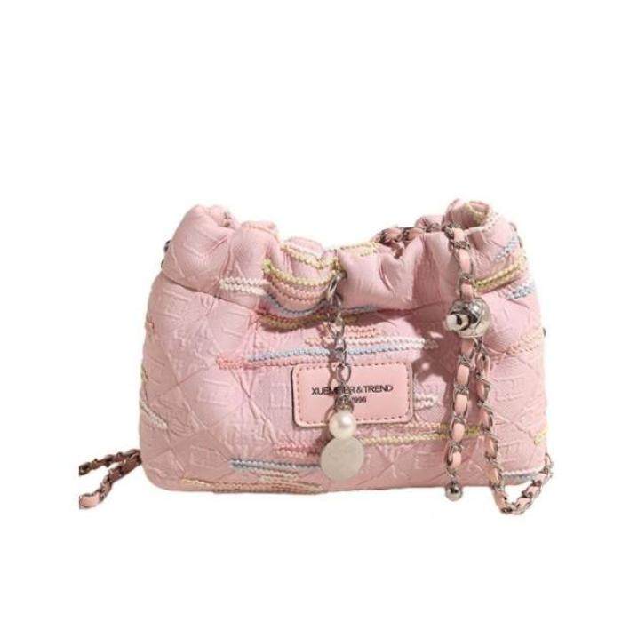 格调studio韩系多巴胺粉色编织包包女款大容量手提包高级感单肩包