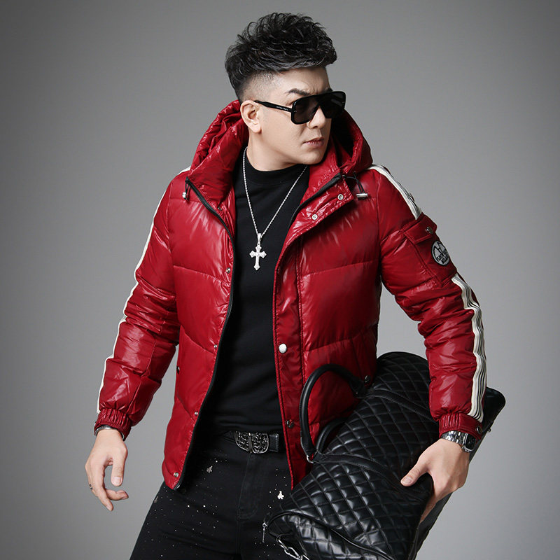 欧洲站2025新款冬季连帽保暖羽绒服男士潮牌加厚红色冬装男款外套