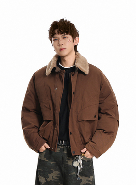 GCINIM401日系工装风翻领棉衣男女潮牌加厚宽松百搭复古棉服外套