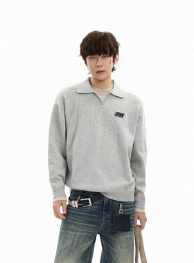 GCINIM401美式polo领毛衣男女灰色假两件慵懒风针织衫翻领上衣