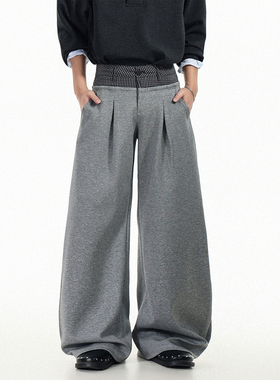 GCINIM401老钱风高腰阔腿裤男女宽松垂感休闲裤灰色长裤极简风