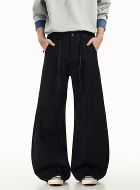 GCINIM401简约休闲风黑色阔腿裤男宽松抽绳长裤松弛感