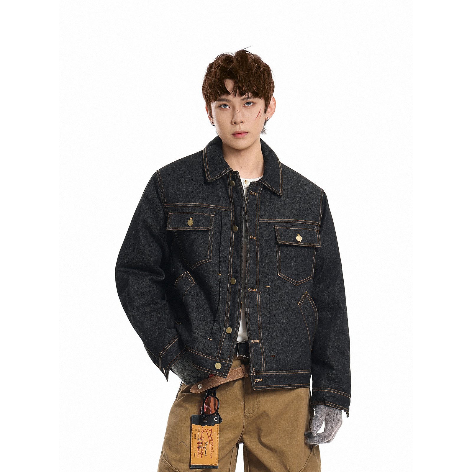 GCINIM401复古原色牛仔夹克男女宽松百搭多口袋夹克潮流上衣外套