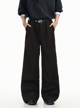 GCINIM401美式风高腰阔腿裤男女宽松垂感休闲裤黑色长裤潮流舒适