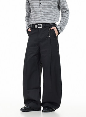 GCINIM401美式风黑色阔腿西裤男宽松直筒垂感休闲裤廓形长裤