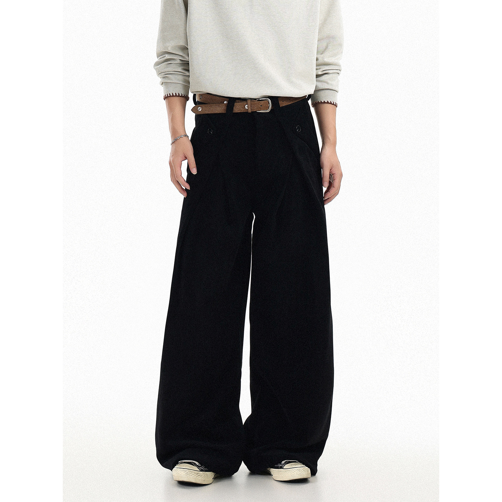 GCINIM401美式复古黑色阔腿裤男女宽松直筒长裤高级感垂感休闲裤,男装,休闲裤,淘宝优惠券,粉丝福利购,淘宝优惠卷