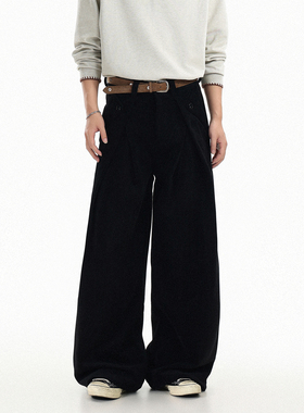 GCINIM401美式复古黑色阔腿裤男女宽松直筒长裤高级感垂感休闲裤