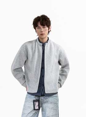 GCINIM401休闲风假两件开衫卫衣男女灰色立领外套设计感宽松上衣