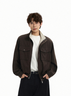 GCINIM401美式复古立领夹克男春秋季双口袋拉链休闲风哈灵顿外套