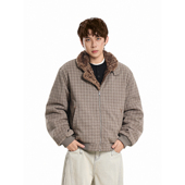 格子连帽男女时尚 GCINIM401冬季 新品 百搭高级毛绒棉外套保暖棉衣