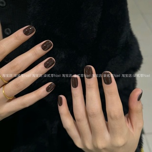 柒贰零Nail ins风巨显白巧克力纯色美甲成品可拆卸手工穿戴甲片