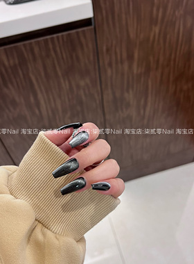 柒贰零Nail 欧美辣妹夜空黑晶石猫眼 穿戴甲手工假指甲成品可拆卸