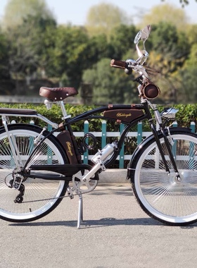 2023新款复古沙滩自行车黑色豪华变速单车豪横成年男性老版老爷车