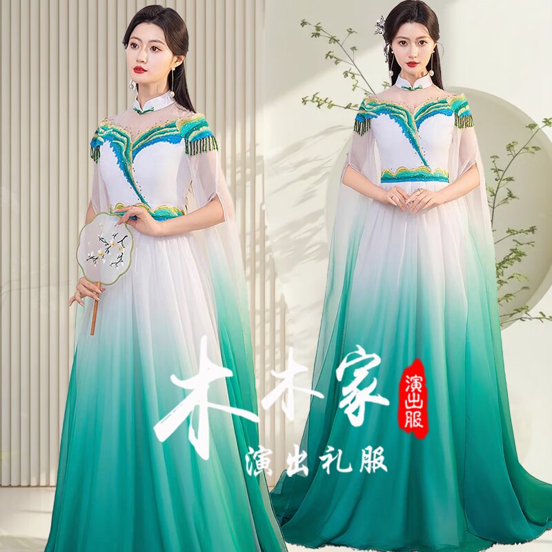 新款民乐独奏古筝演出服女飘逸舞台年会表演学生艺考民族独唱礼服