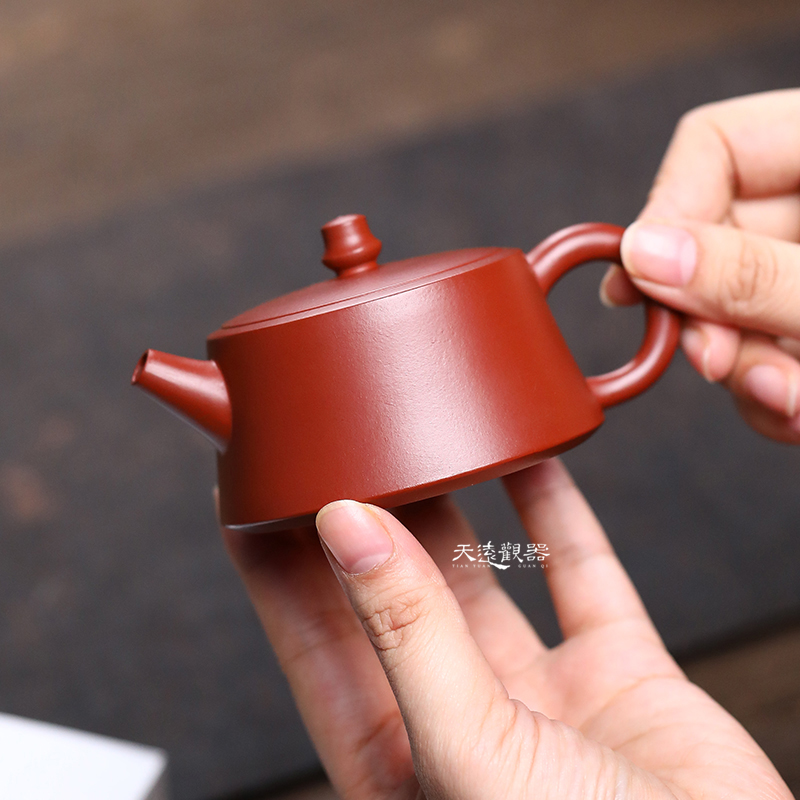 宜兴纯全手工紫砂壶朱泥大红袍球孔小品汉瓦壶功夫石瓢泡茶壶单壶