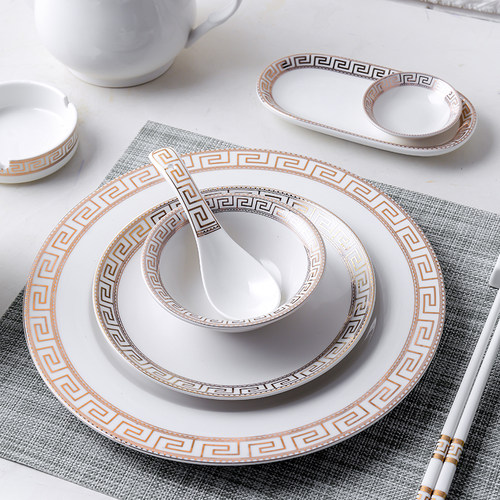 酒店用品摆台陶瓷餐具黄金万字曲