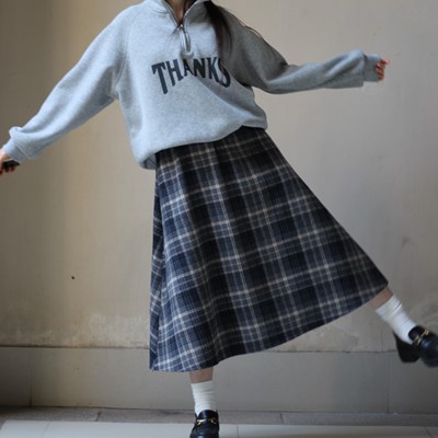 小个子毛呢格子半身裙秋冬A字裙