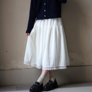 150小个子杏色毛绒百搭半身裙女秋冬新款蕾丝拼接中长款A字蛋糕裙