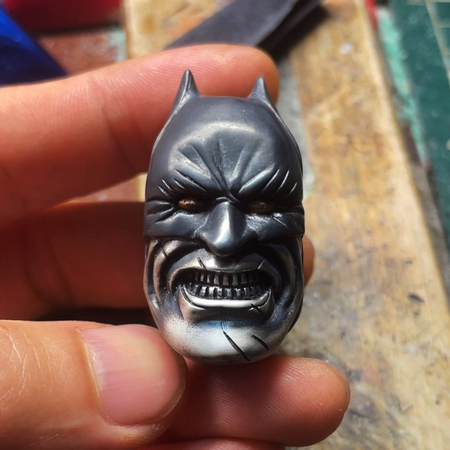 仙界出品手工雕刻dc邪恶蝙蝠侠小众点火器925纯银手办摆件
