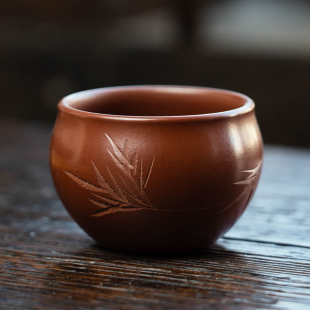 宜兴紫砂杯大红袍陶刻主人杯茶碗配壶品茗杯小杯子茶具套装