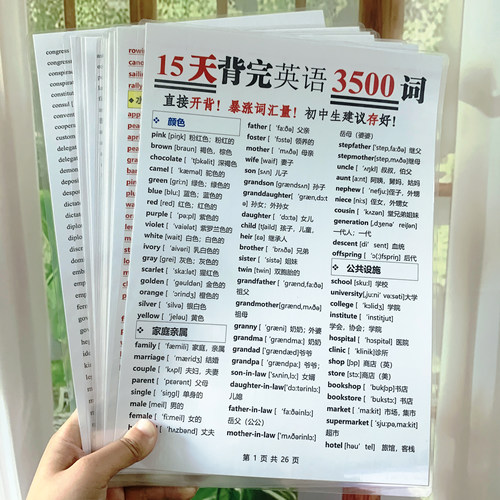 初中英语必背3500单词闪卡塑封卡