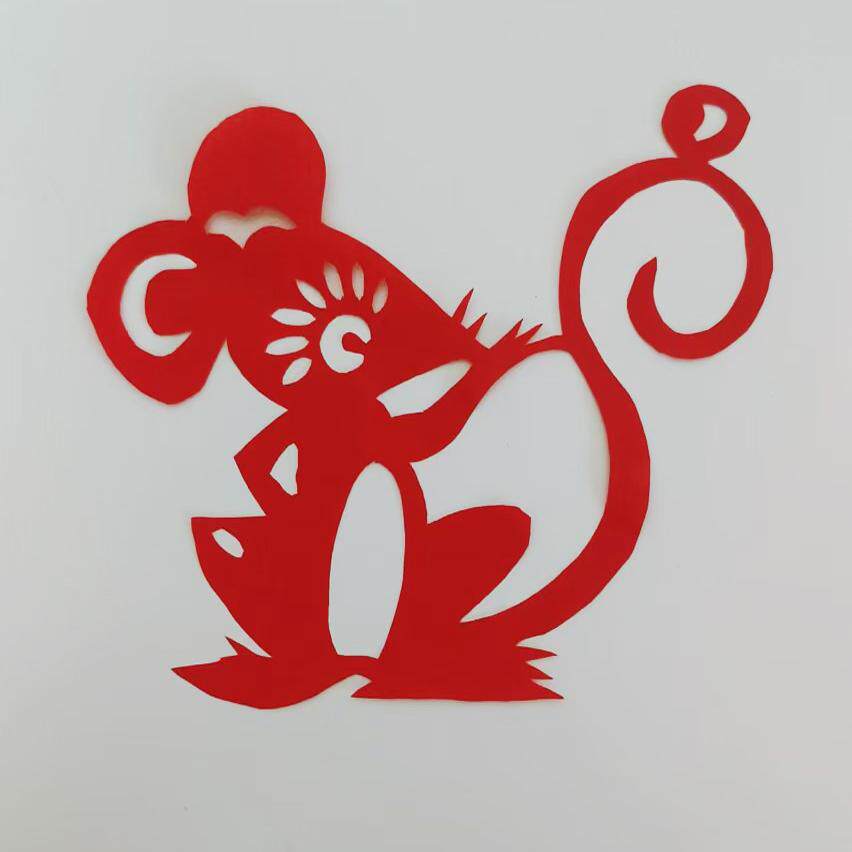 老鼠剪纸窗花剪画贴画窗户玻璃贴学生儿童纯手工红宣纸小尺寸老鼠