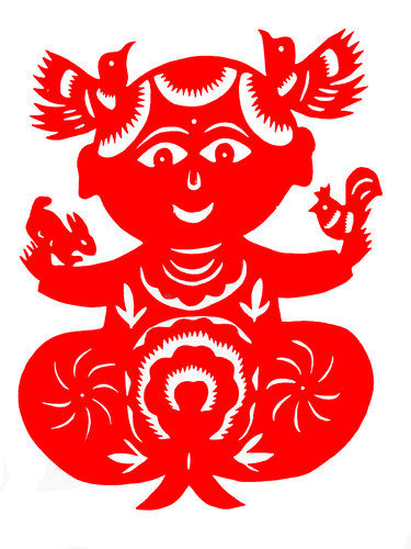 抓髻娃娃手工特色礼品中国风剪纸